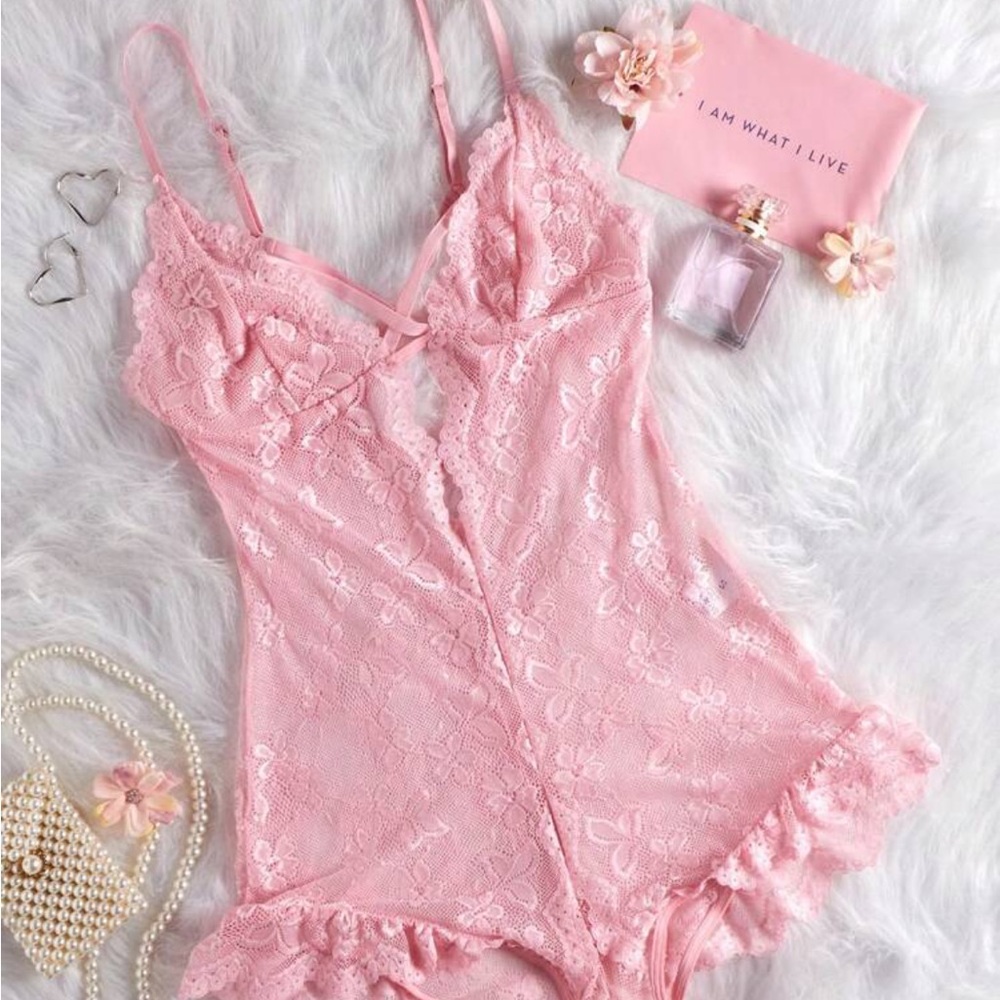 pink lace romper